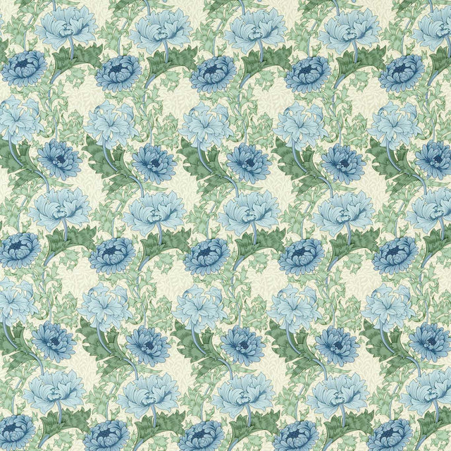 Morris & Co Chrysanthemum Indigo/Bayleaf Fabric