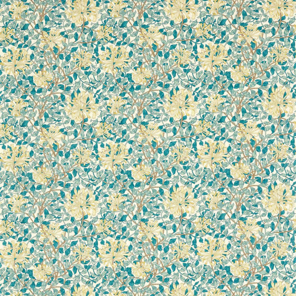 Morris & Co Honeysuckle Teal/Soft Lemon Fabric