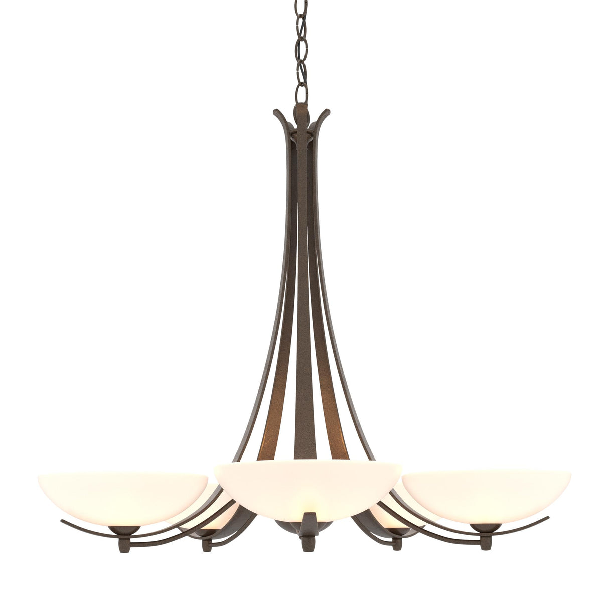 Hubbardton Forge 2007 Bronze Opal Glass (GG) Aegis 5 Arm Chandelier