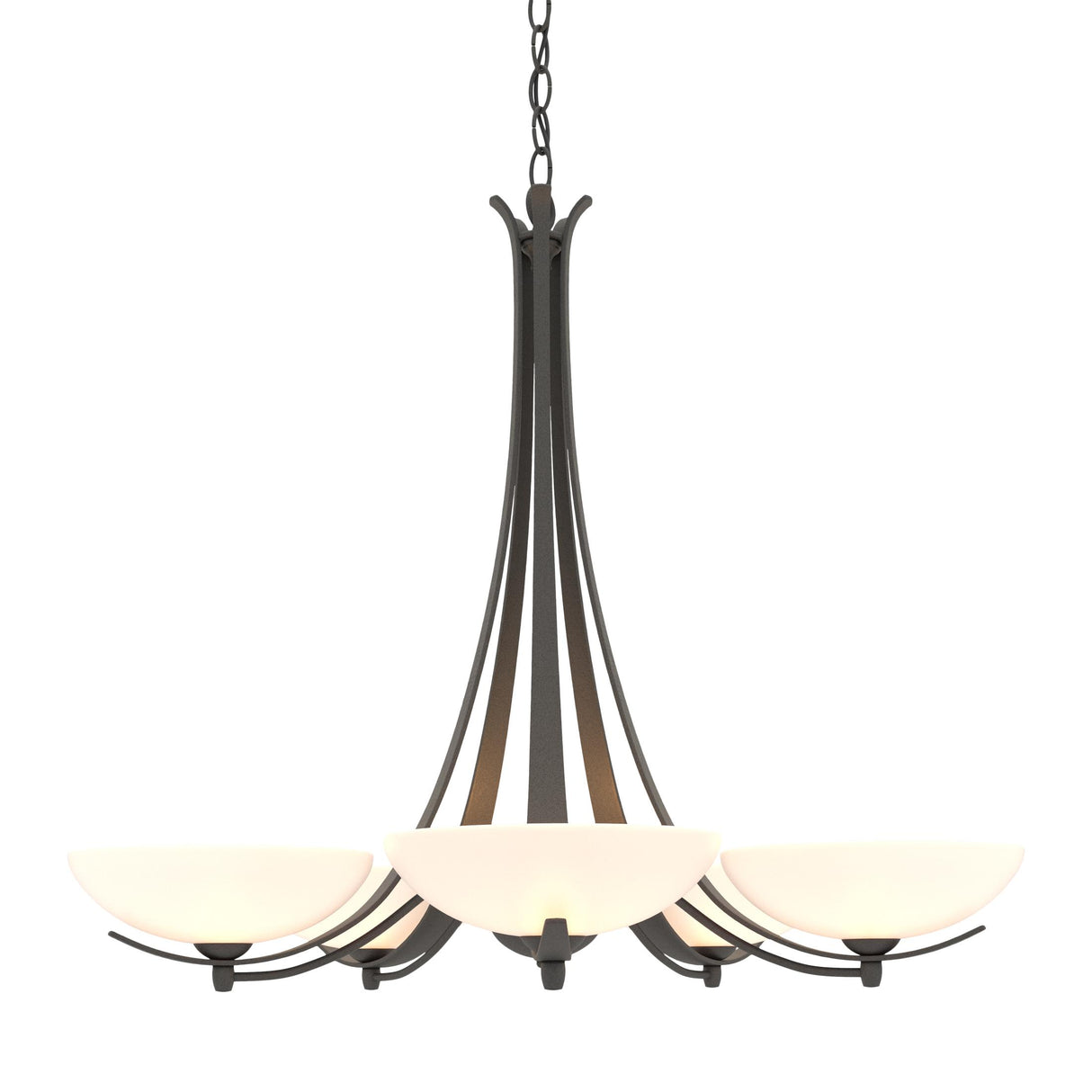 Hubbardton Forge 2007 Natural Iron Opal Glass (GG) Aegis 5 Arm Chandelier
