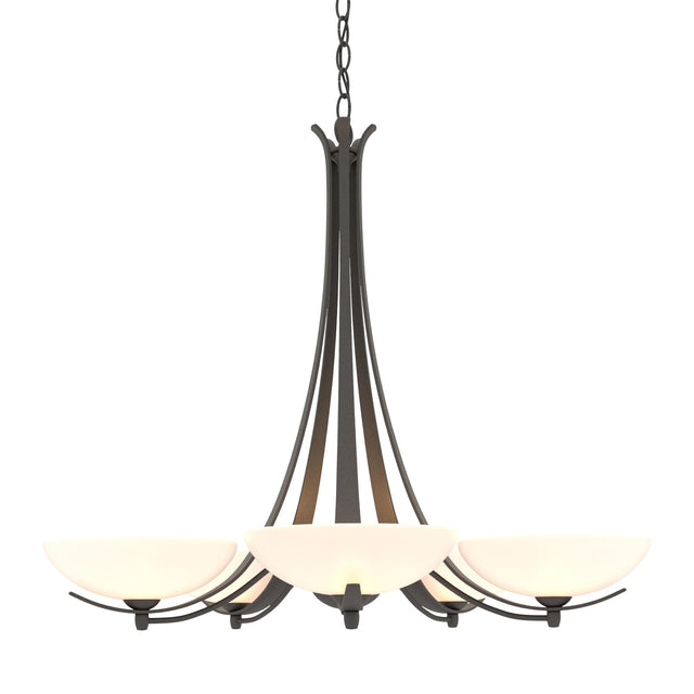 Hubbardton Forge 2007 Natural Iron Opal Glass (GG) Aegis 5 Arm Chandelier