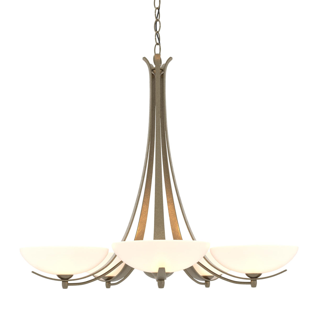 Hubbardton Forge 2007 Soft Gold Opal Glass (GG) Aegis 5 Arm Chandelier