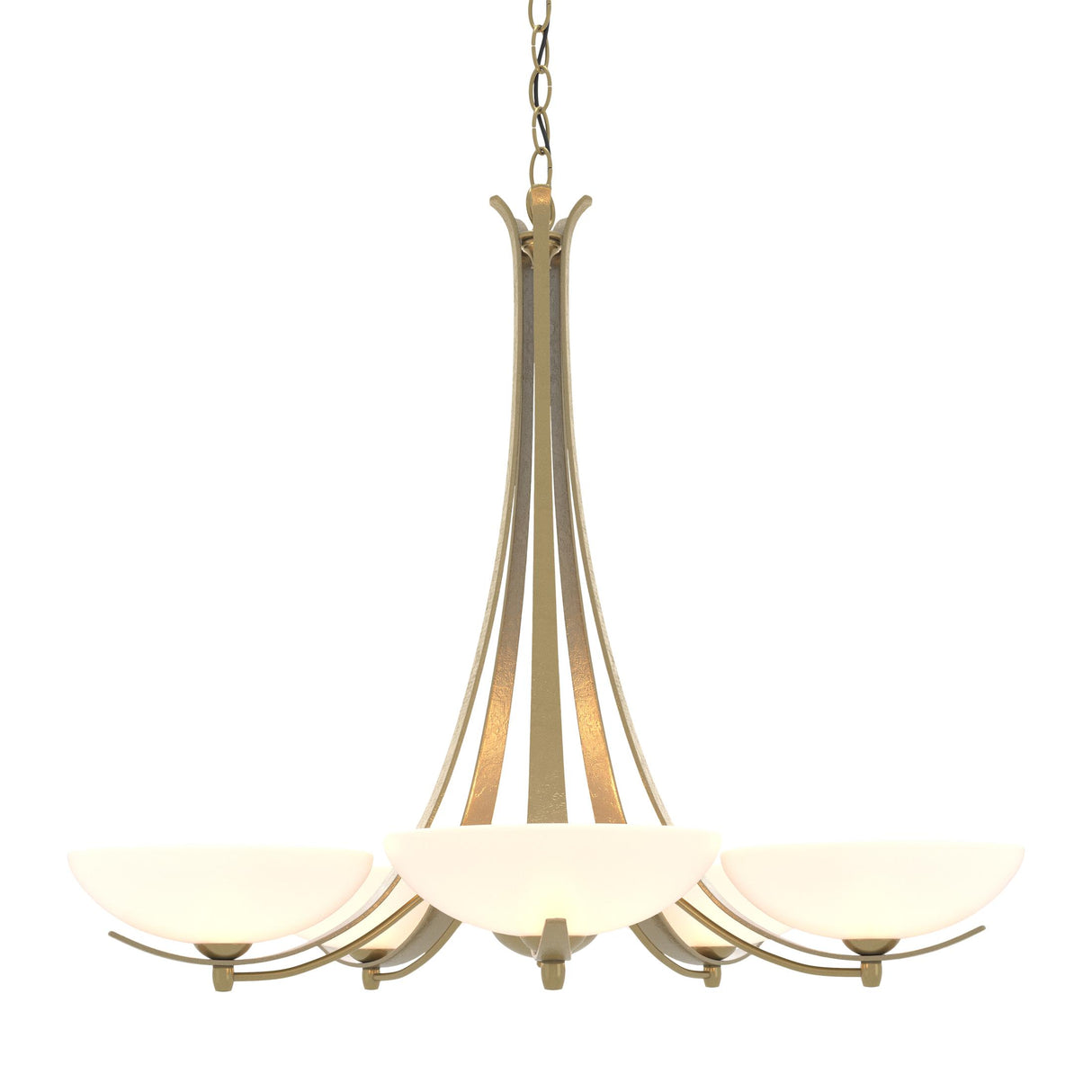 Hubbardton Forge 2007 Modern Brass Opal Glass (GG) Aegis 5 Arm Chandelier