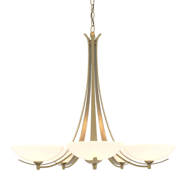 Hubbardton Forge 2007 Modern Brass Opal Glass (GG) Aegis 5 Arm Chandelier