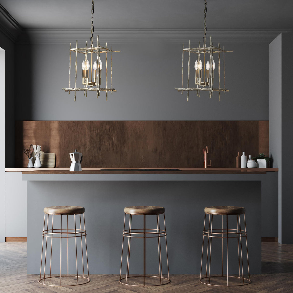 Hubbardton Forge 2023 Modern Brass Tura 4-Light Small Chandelier