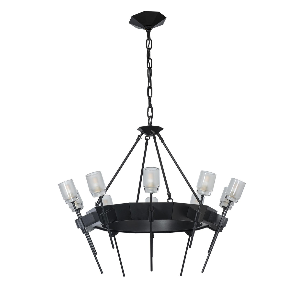 Hubbardton Forge 2023 Black Cast Glass (YC) Echo 10-Light Circular Chandelier