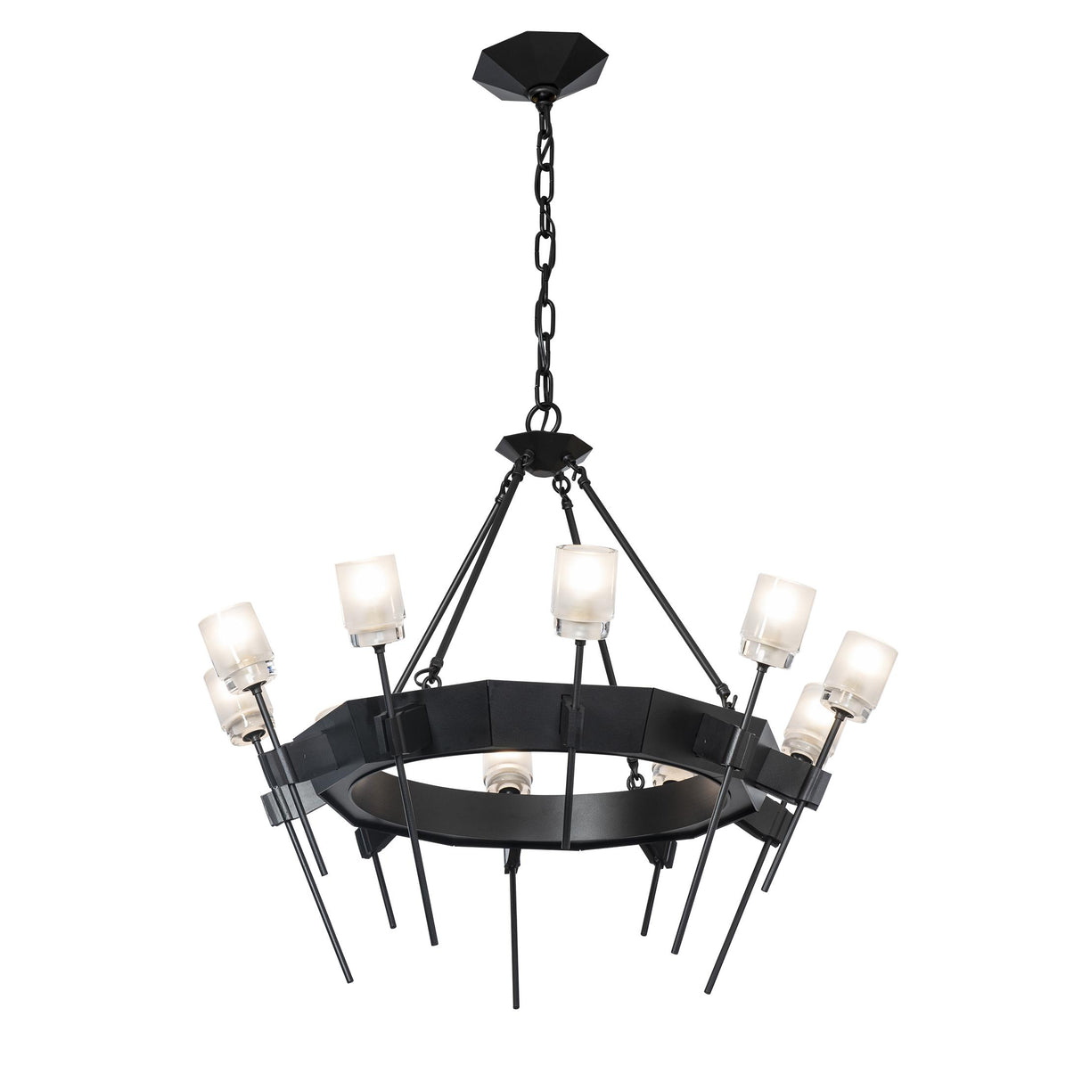 Hubbardton Forge 2023 Black Cast Glass (YC) Echo 10-Light Circular Chandelier