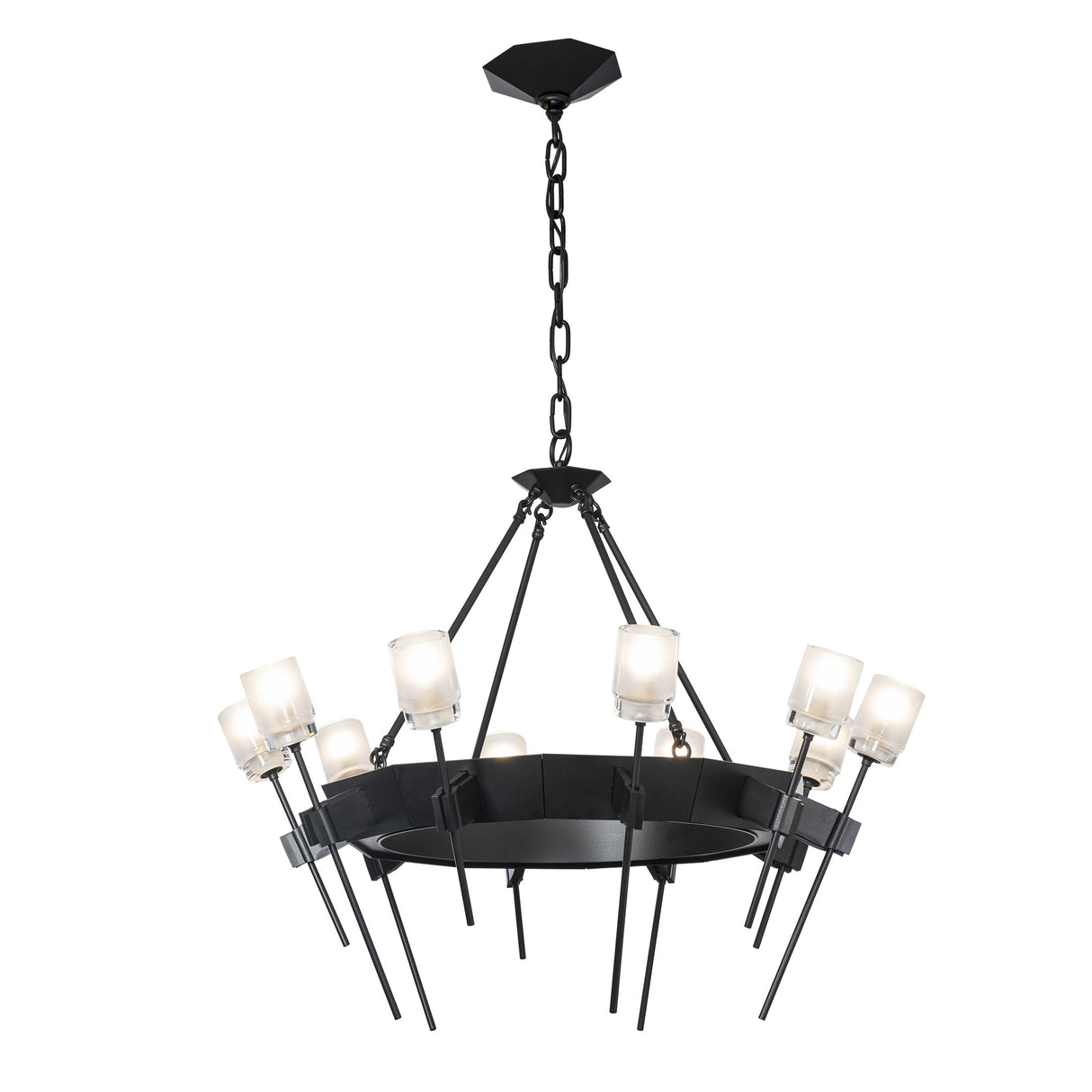 Hubbardton Forge 2023 Black Cast Glass (YC) Echo 10-Light Circular Chandelier