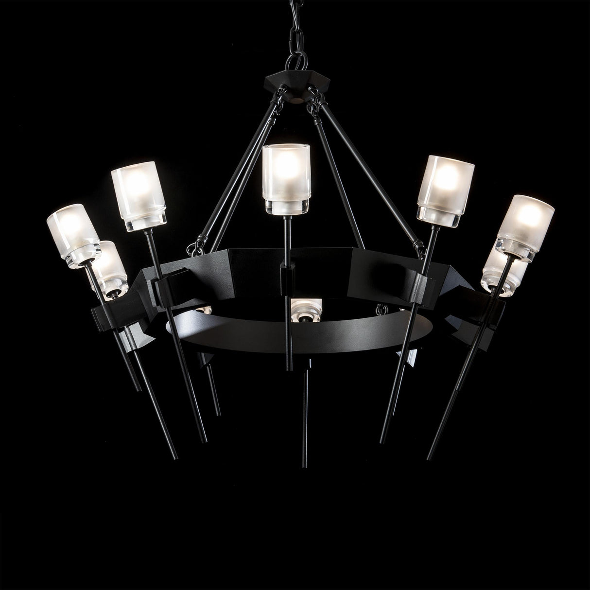 Hubbardton Forge 2023 Black Cast Glass (YC) Echo 10-Light Circular Chandelier