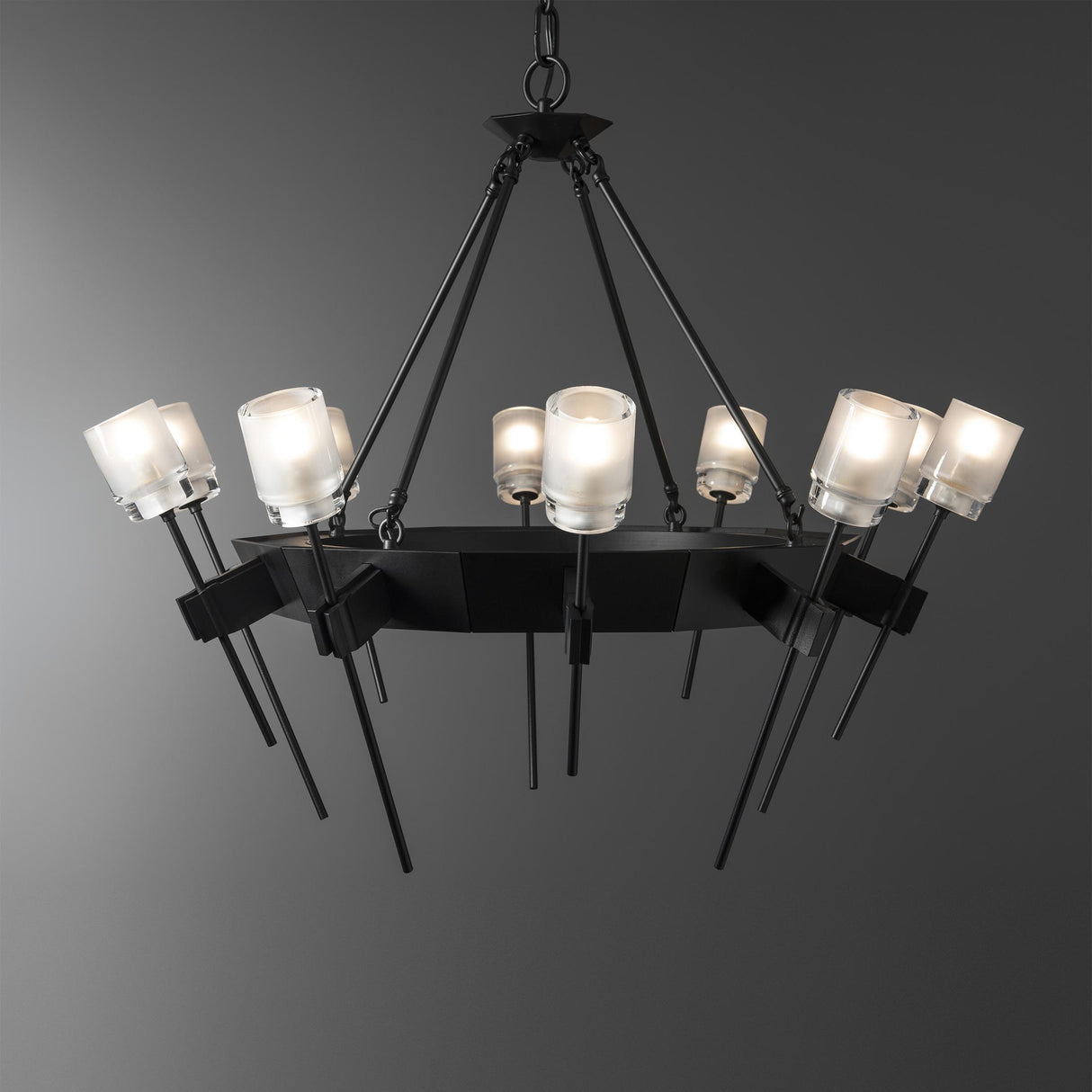 Hubbardton Forge 2023 Black Cast Glass (YC) Echo 10-Light Circular Chandelier