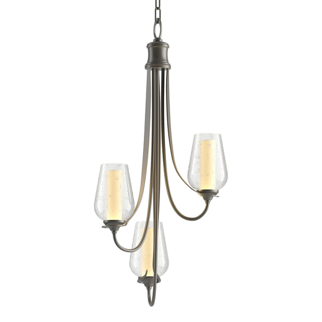 Hubbardton Forge 2011 Dark Smoke Seeded Glass with Opal Diffuser (ZS) Flora 3 Arm Chandelier