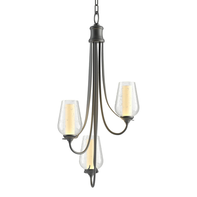 Hubbardton Forge 2011 Black Seeded Glass with Opal Diffuser (ZS) Flora 3 Arm Chandelier