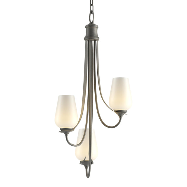 Hubbardton Forge 2011 Natural Iron Opal Glass (GG) Flora 3 Arm Chandelier