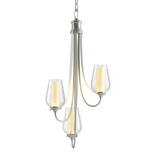 Hubbardton Forge 2011 Vintage Platinum Seeded Glass with Opal Diffuser (ZS) Flora 3 Arm Chandelier