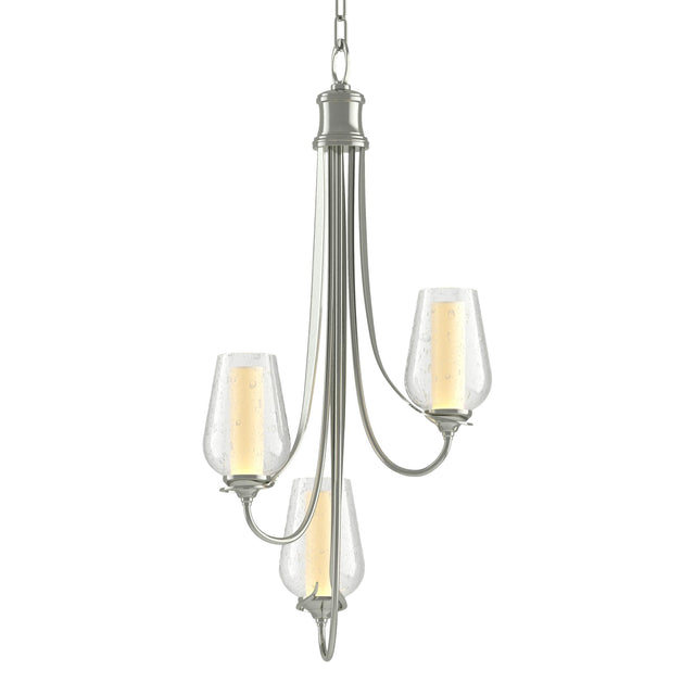 Hubbardton Forge 2011 Sterling Seeded Glass with Opal Diffuser (ZS) Flora 3 Arm Chandelier