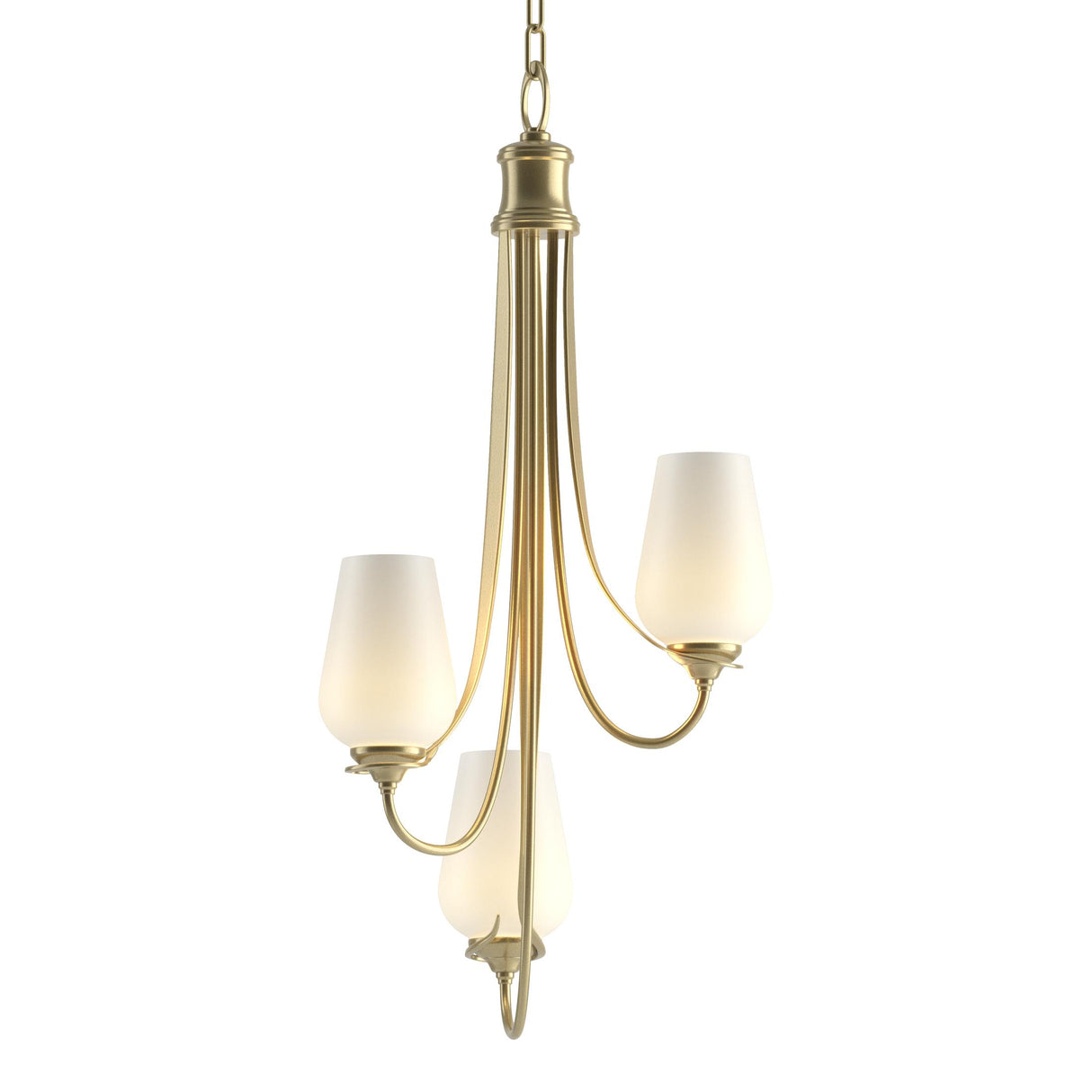 Hubbardton Forge 2011 Modern Brass Opal Glass (GG) Flora 3 Arm Chandelier