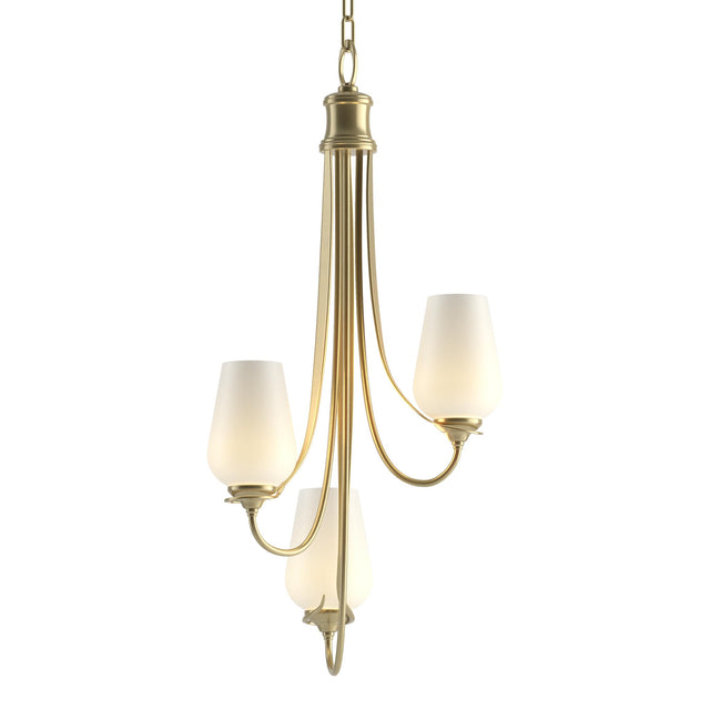 Hubbardton Forge 2011 Modern Brass Opal Glass (GG) Flora 3 Arm Chandelier