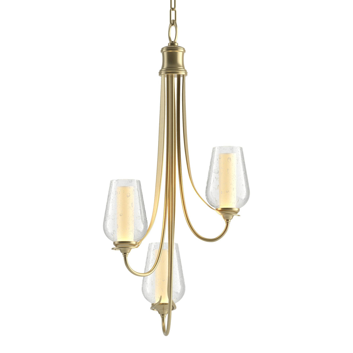 Hubbardton Forge 2011 Modern Brass Seeded Glass with Opal Diffuser (ZS) Flora 3 Arm Chandelier