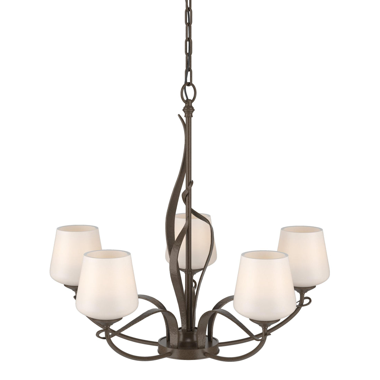 Hubbardton Forge 2010 Bronze Opal Glass (GG) Flora 5 Arm Chandelier