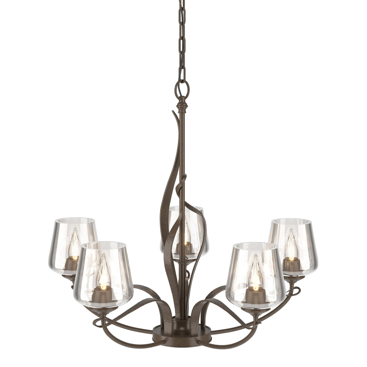 Hubbardton Forge 2010 Bronze Clear Glass (ZM) Flora 5 Arm Chandelier