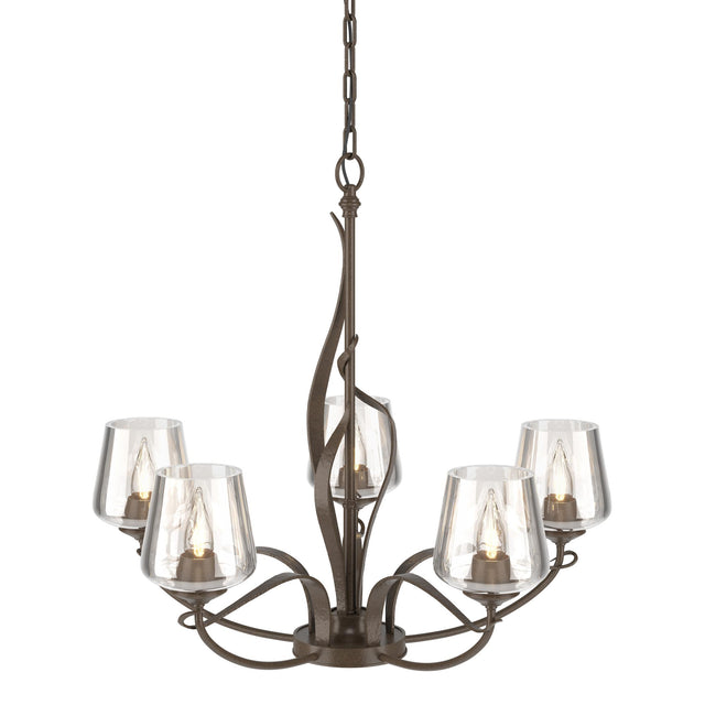 Hubbardton Forge 2010 Bronze Clear Glass (ZM) Flora 5 Arm Chandelier