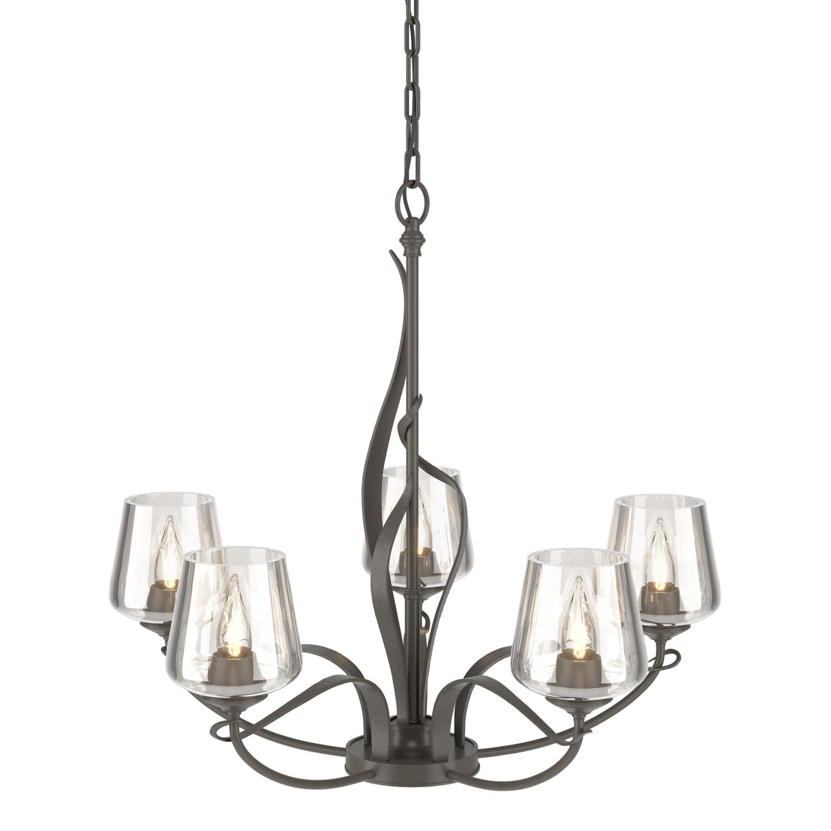 Hubbardton Forge 2010 Dark Smoke Clear Glass (ZM) Flora 5 Arm Chandelier
