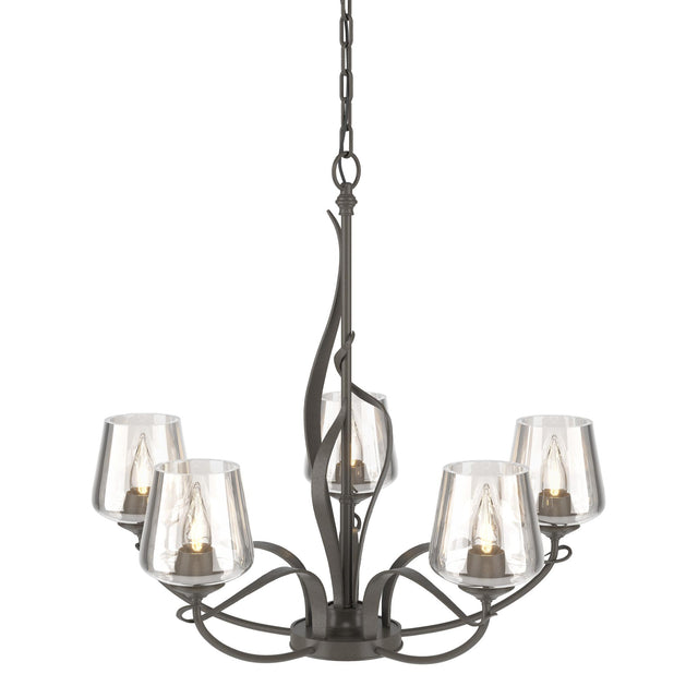 Hubbardton Forge 2010 Dark Smoke Clear Glass (ZM) Flora 5 Arm Chandelier