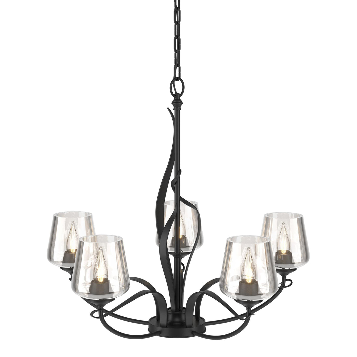 Hubbardton Forge 2010 Black Clear Glass (ZM) Flora 5 Arm Chandelier