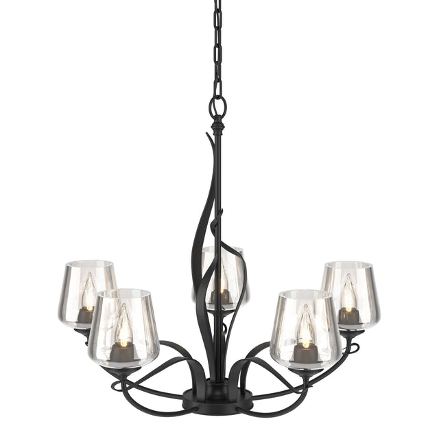 Hubbardton Forge 2010 Black Clear Glass (ZM) Flora 5 Arm Chandelier