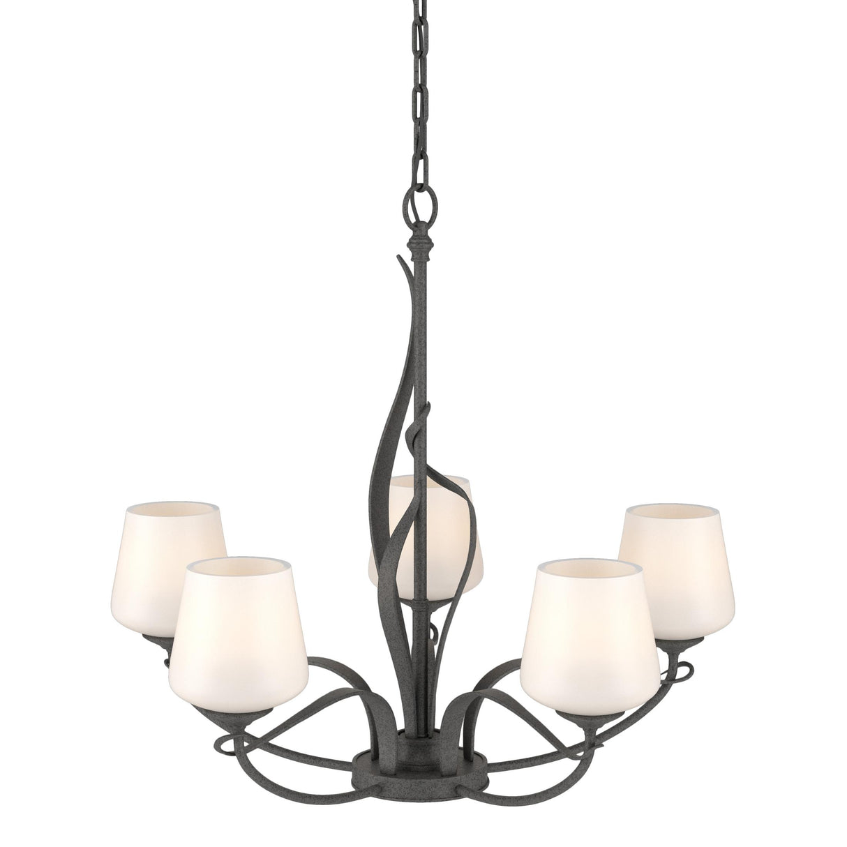 Hubbardton Forge 2010 Natural Iron Opal Glass (GG) Flora 5 Arm Chandelier