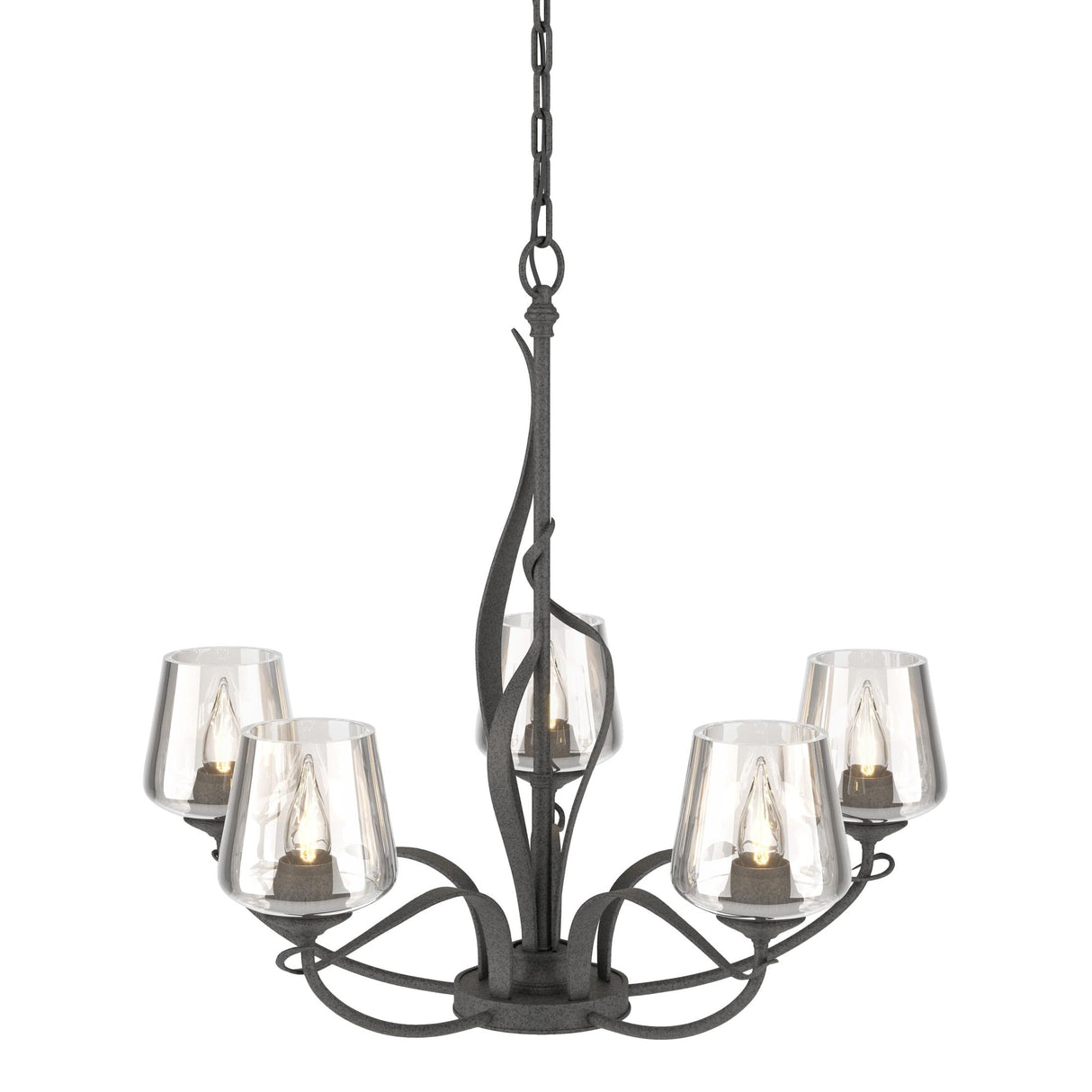 Hubbardton Forge 2010 Natural Iron Clear Glass (ZM) Flora 5 Arm Chandelier