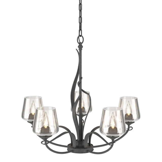 Hubbardton Forge 2010 Natural Iron Clear Glass (ZM) Flora 5 Arm Chandelier