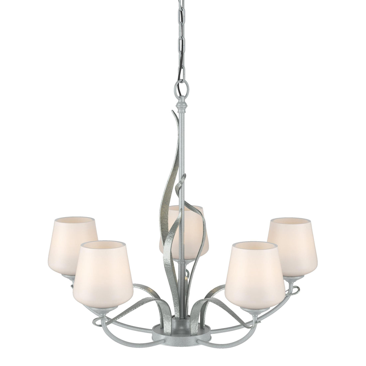 Hubbardton Forge 2010 Vintage Platinum Opal Glass (GG) Flora 5 Arm Chandelier