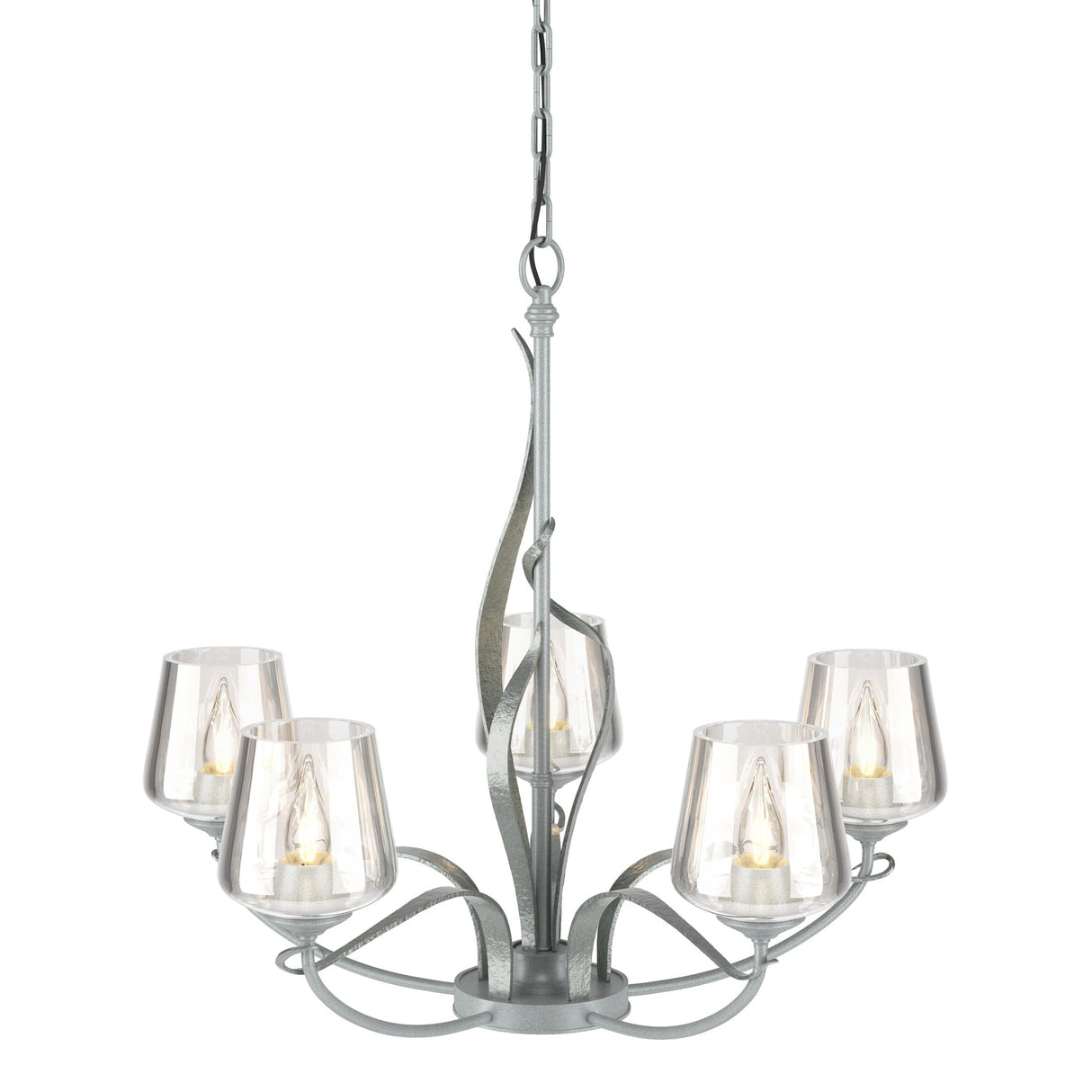 Hubbardton Forge 2010 Vintage Platinum Clear Glass (ZM) Flora 5 Arm Chandelier