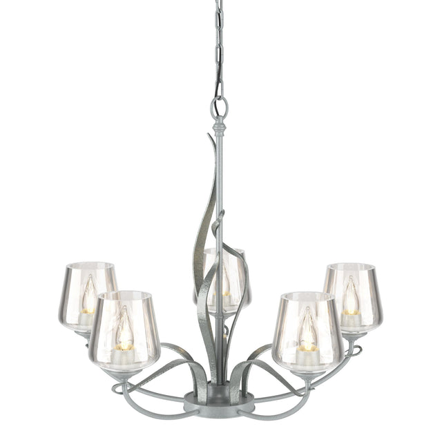 Hubbardton Forge 2010 Vintage Platinum Clear Glass (ZM) Flora 5 Arm Chandelier