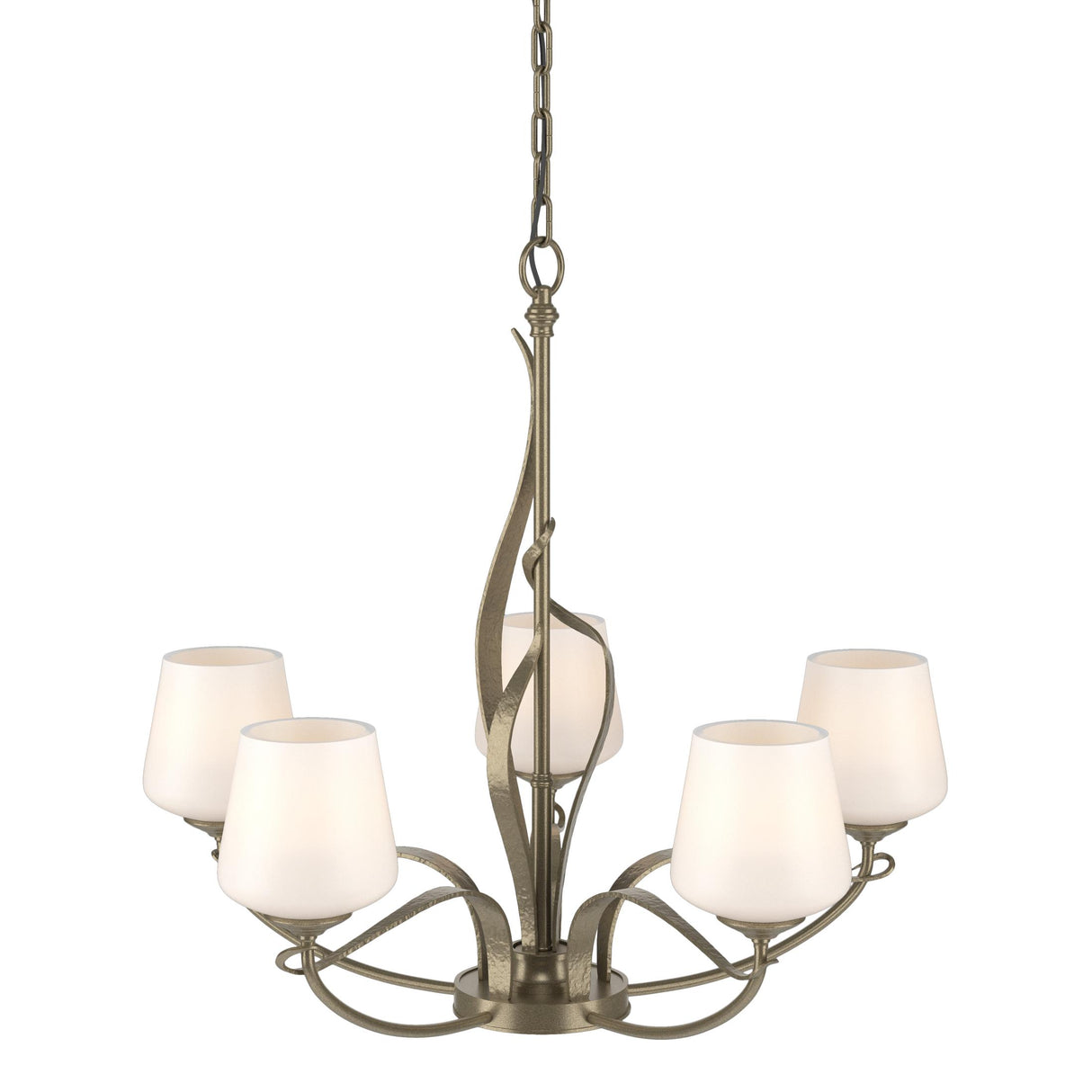Hubbardton Forge 2010 Soft Gold Opal Glass (GG) Flora 5 Arm Chandelier