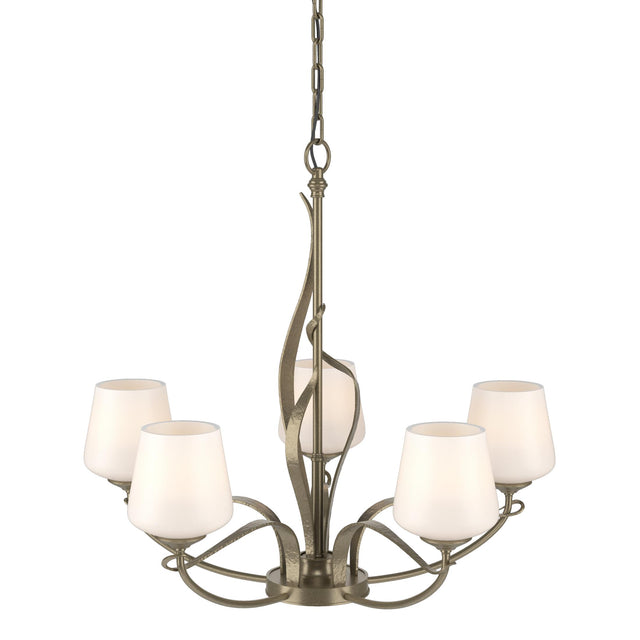 Hubbardton Forge 2010 Soft Gold Opal Glass (GG) Flora 5 Arm Chandelier