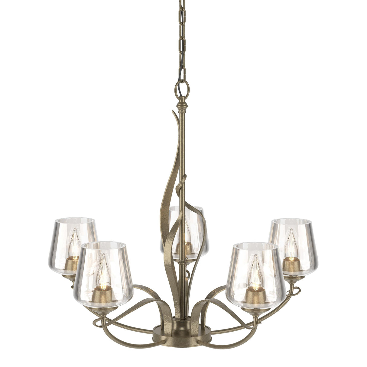 Hubbardton Forge 2010 Soft Gold Clear Glass (ZM) Flora 5 Arm Chandelier