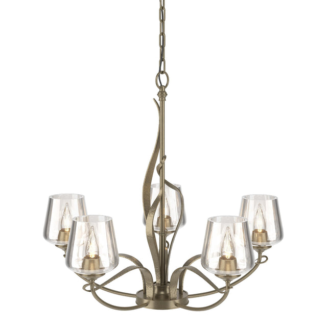 Hubbardton Forge 2010 Soft Gold Clear Glass (ZM) Flora 5 Arm Chandelier