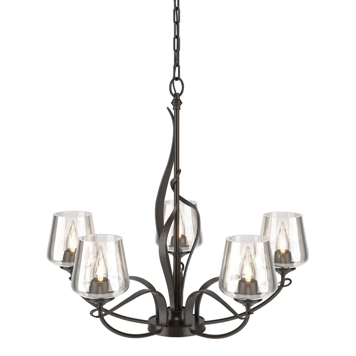 Hubbardton Forge 2010 Oil Rubbed Bronze Clear Glass (ZM) Flora 5 Arm Chandelier