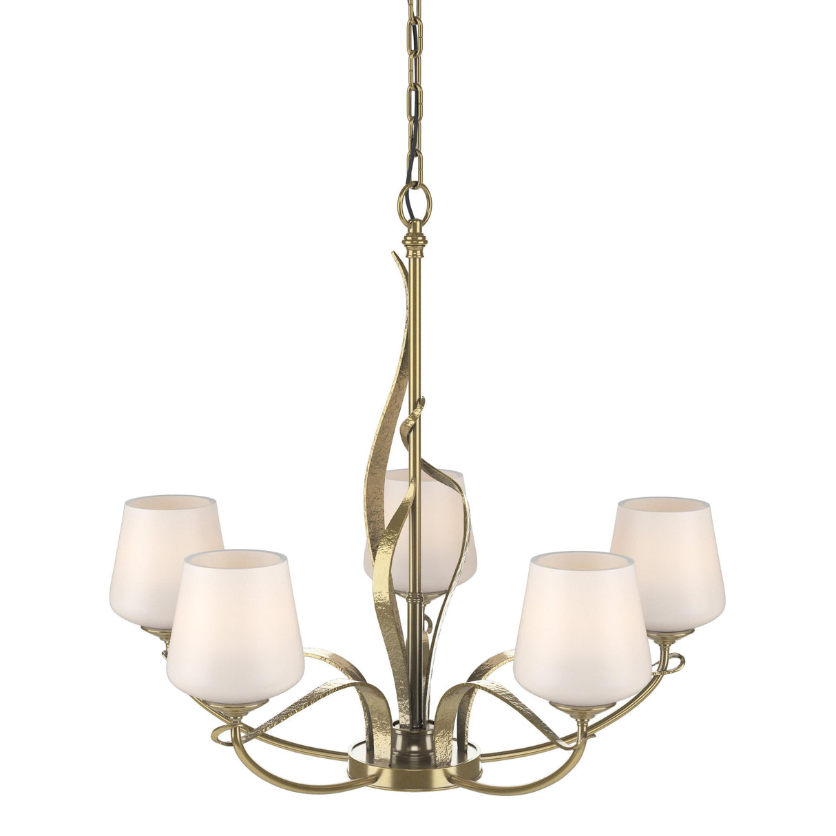Hubbardton Forge 2010 Modern Brass Opal Glass (GG) Flora 5 Arm Chandelier