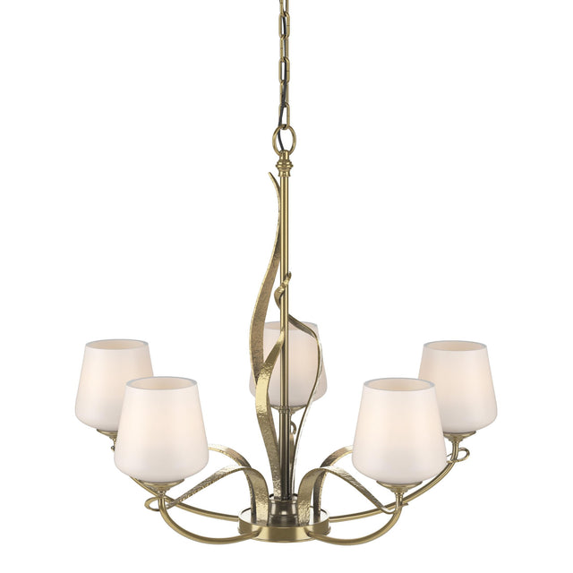Hubbardton Forge 2010 Modern Brass Opal Glass (GG) Flora 5 Arm Chandelier