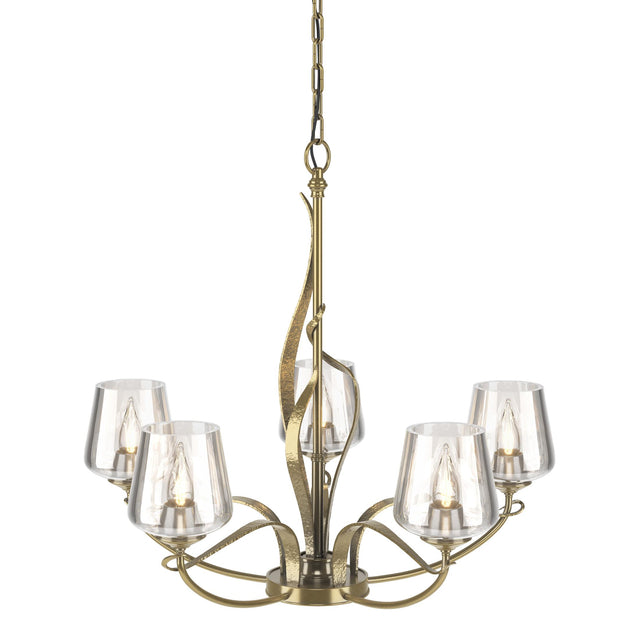 Hubbardton Forge 2010 Modern Brass Clear Glass (ZM) Flora 5 Arm Chandelier