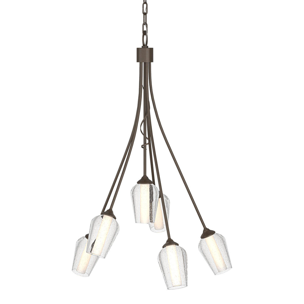 Hubbardton Forge 2012 Bronze Seeded Glass with Opal Diffuser (ZS) Flora 6 Arm Chandelier