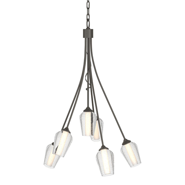 Hubbardton Forge 2012 Dark Smoke Seeded Glass with Opal Diffuser (ZS) Flora 6 Arm Chandelier