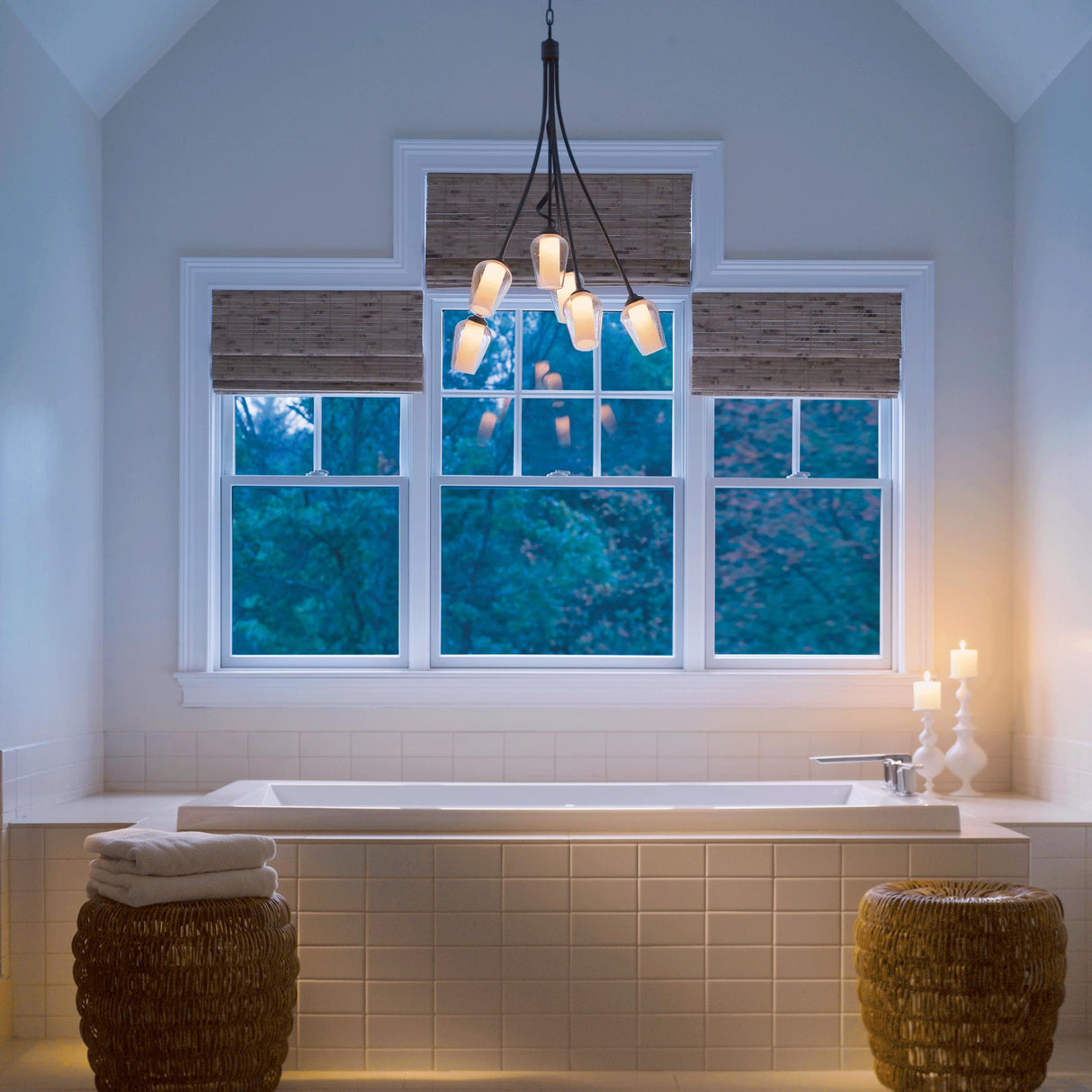 Hubbardton Forge 2012 Dark Smoke Seeded Glass with Opal Diffuser (ZS) Flora 6 Arm Chandelier