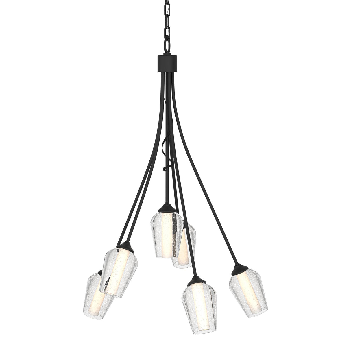 Hubbardton Forge 2012 Black Seeded Glass with Opal Diffuser (ZS) Flora 6 Arm Chandelier