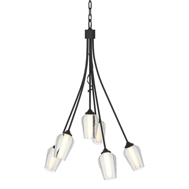 Hubbardton Forge 2012 Black Seeded Glass with Opal Diffuser (ZS) Flora 6 Arm Chandelier