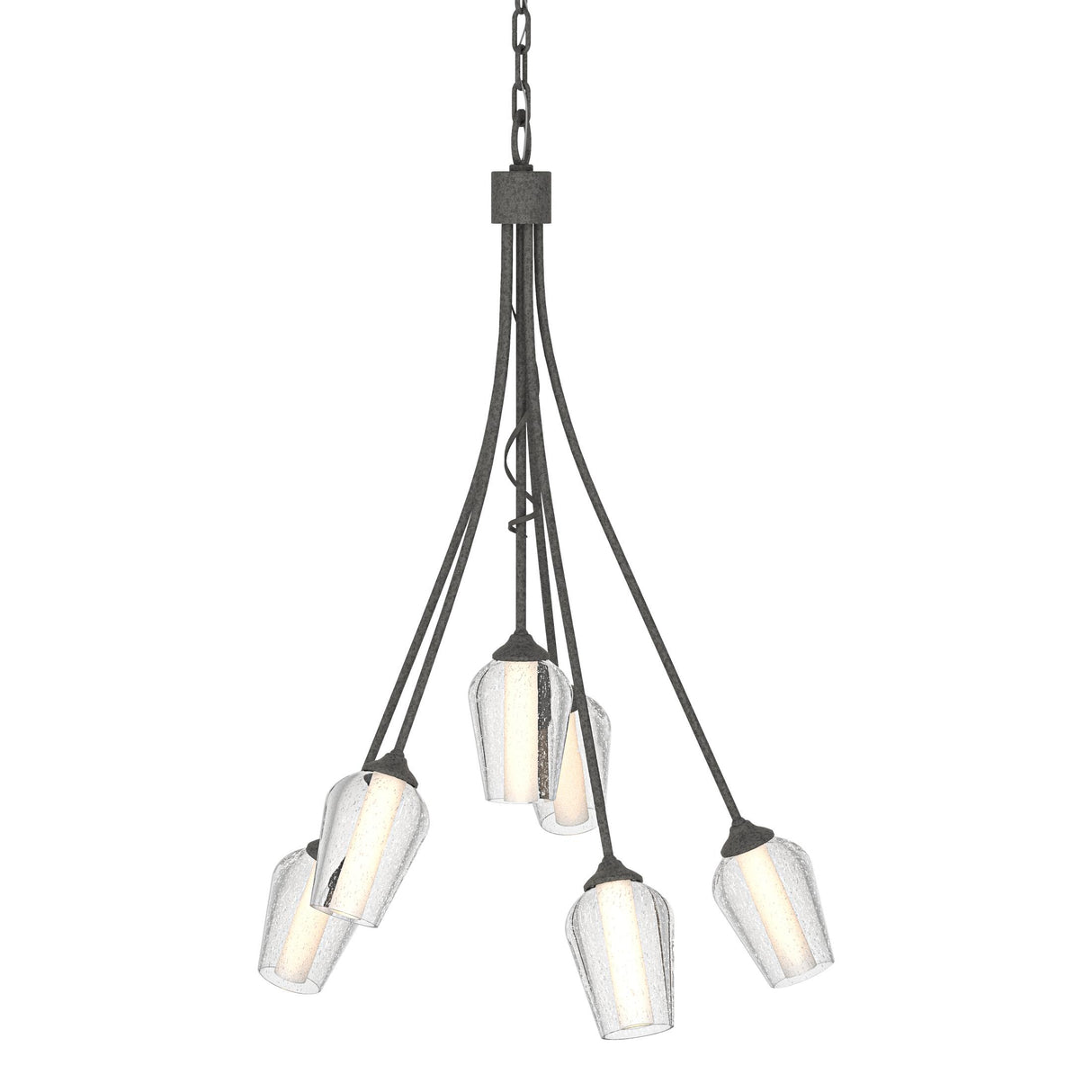 Hubbardton Forge 2012 Natural Iron Seeded Glass with Opal Diffuser (ZS) Flora 6 Arm Chandelier