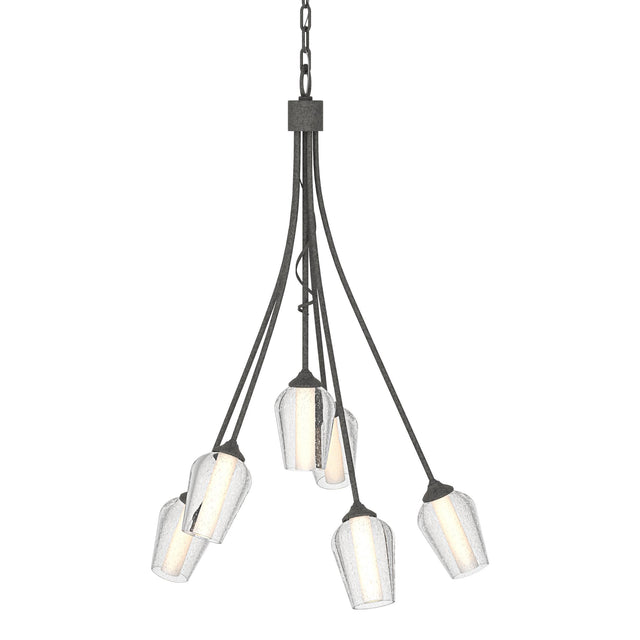 Hubbardton Forge 2012 Natural Iron Seeded Glass with Opal Diffuser (ZS) Flora 6 Arm Chandelier